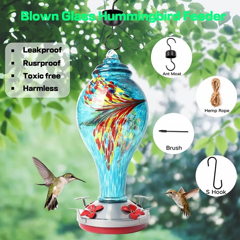 Hand Blown Glass Hummingbird Feeder - 25 Ounces