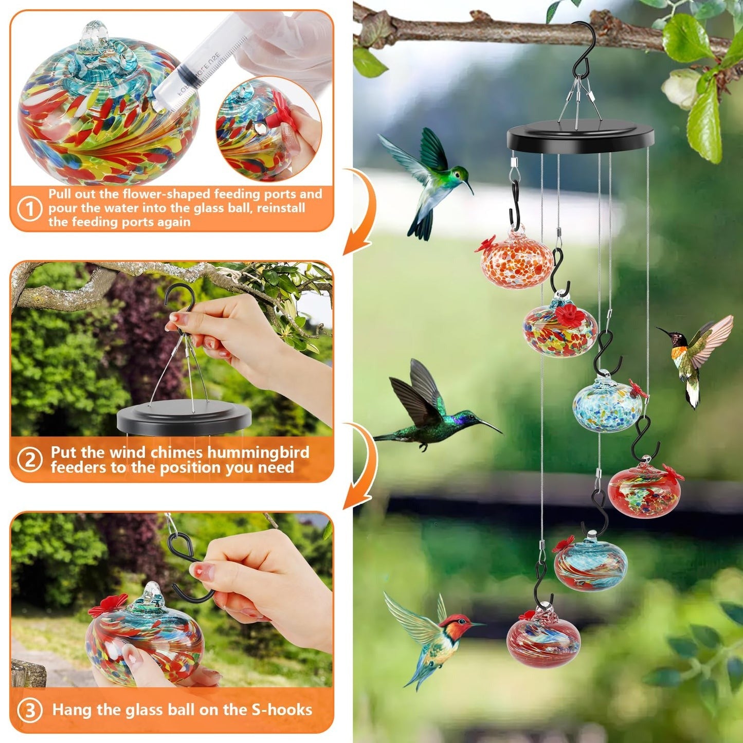 Sherum Glasses Wind Chime Hummingbird Feeder