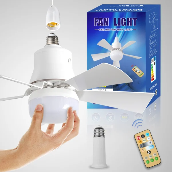 2-In-1 Portable Ceiling Fan & Light With Extender + Remote Control