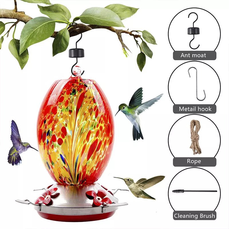 Hummingbird Feeder Hand Blown Glass - 25 Ounces